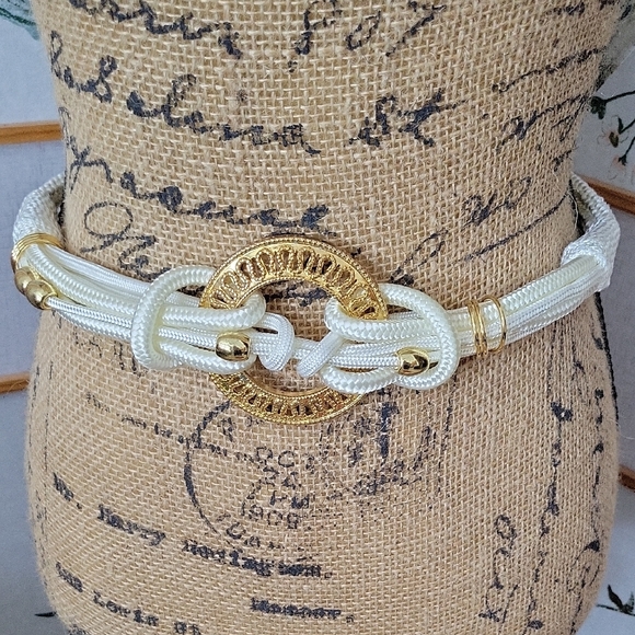 none Accessories - Gold Medallion White Braid Belt